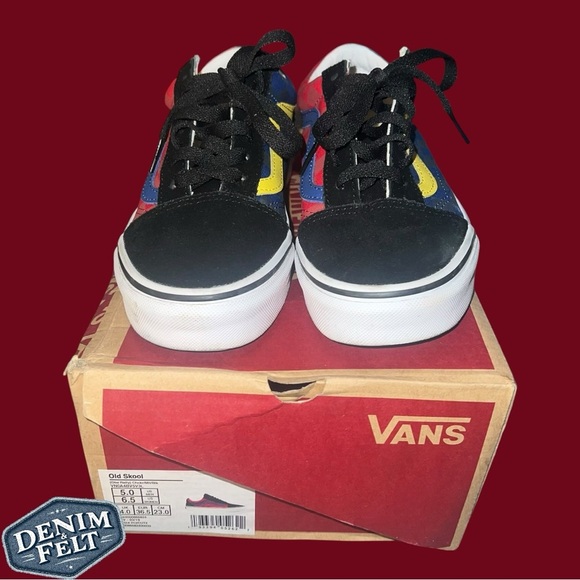 Vans Unisex Old Skool Off The Wall Checkerboard Rally Sneakers | Red/Blue | NEW - Picture 7 of 16